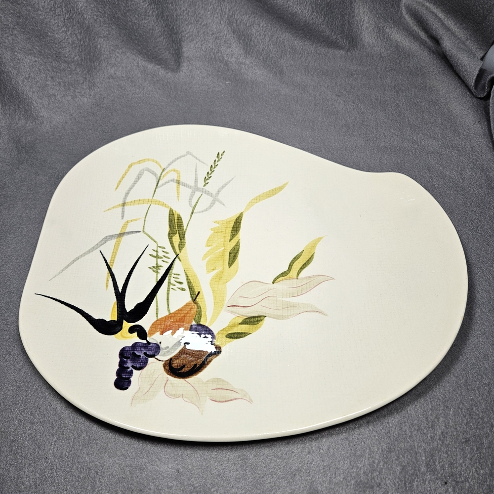 Red Wing Capistrano Cream Ceramic Platter with Botanical and Bird Motif